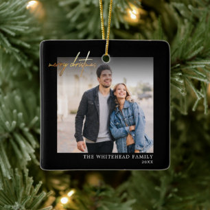 Einfaches Gold Frohe Weihnachten Foto Schwarz Keramikornament