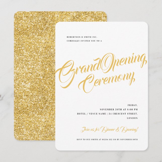 Einfaches Gold Glitzer Corporate Grand Opening Inv Einladung (Vorne/Hinten)