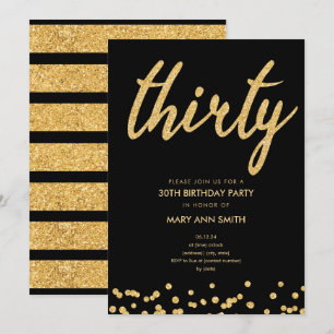 Einfaches Gold Glitzer Typ 30. Geburtstag Party Einladung