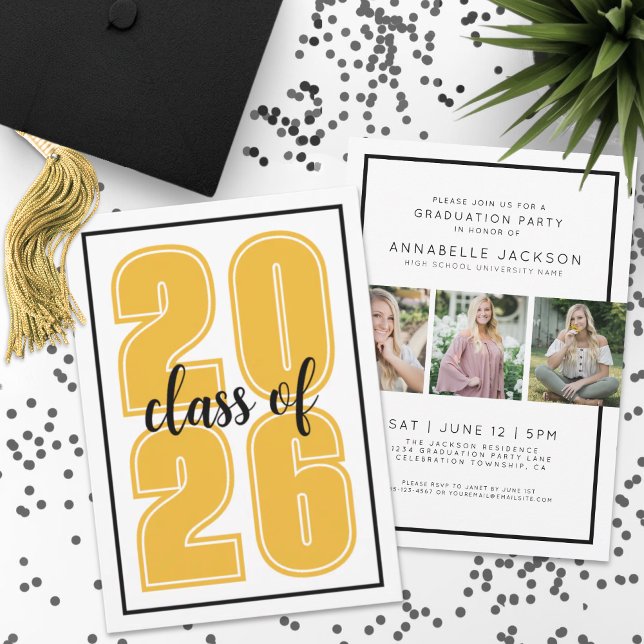 Einfaches Gold Graduate Foto Abschluss Einladung (Simple Gold Graduate Photo Graduation Invitation)