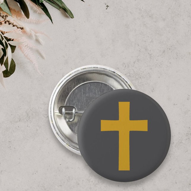 Einfaches Gold-Kreuz mit schwarzer Taste Button (Gold Cross on Black Button)