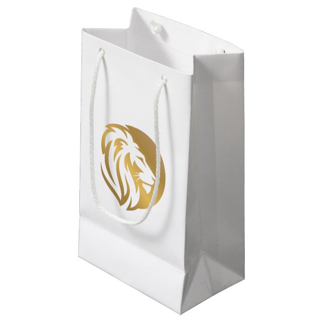 Einfaches Gold Lion Leo Logo Kleine Geschenktüte (Vorderseite Schrägansicht)