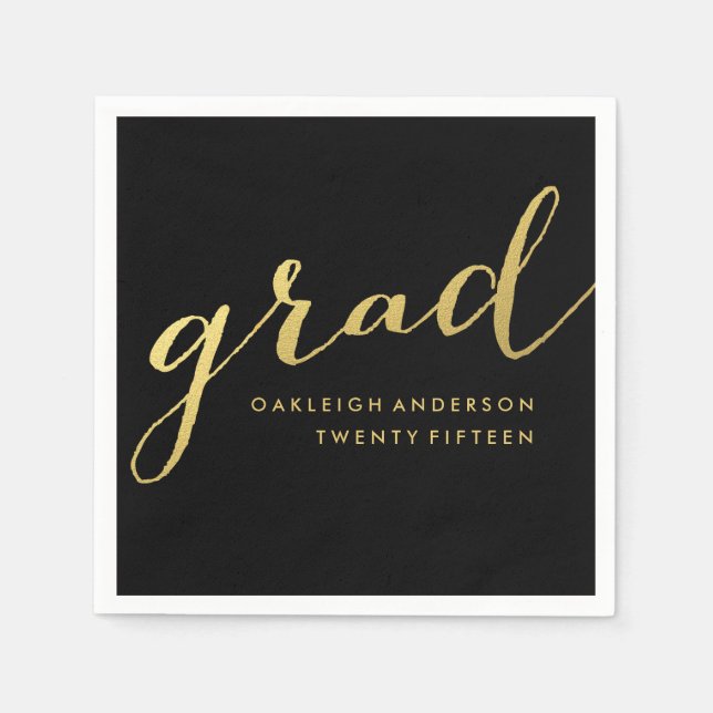 Einfaches Gold-Script in Schwarz | Abschluss Napki Serviette (Vorderseite)