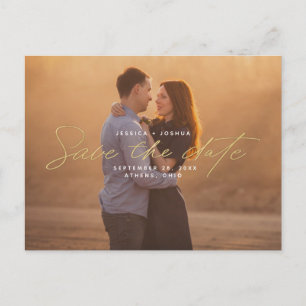 Einfaches Gold Script Overlay-Foto Save the Date Postkarte