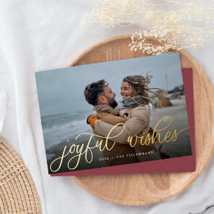 Einfaches Gold Script Overlay Joyful Wishs Foto Folien Feiertagskarte