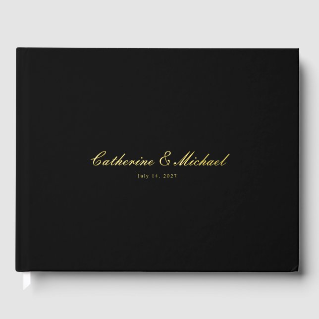 Einfaches Gold-Skript Schwarzes Hochzeitsgästebuch Gästebuch (Vorderseite)