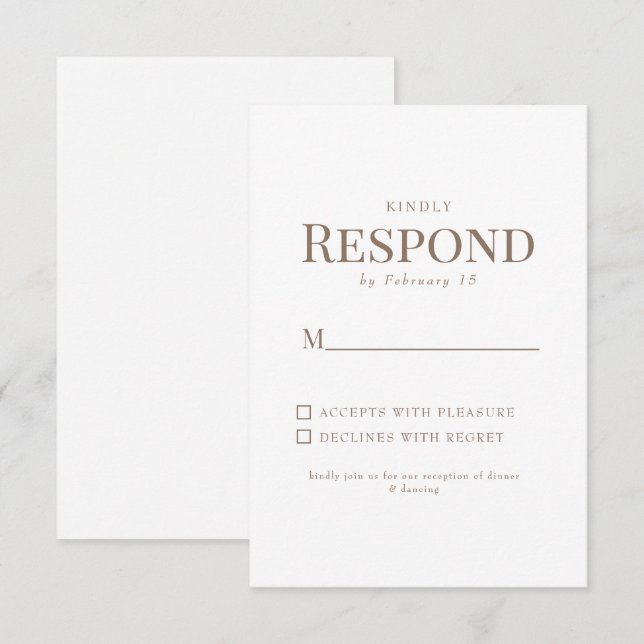 Einfaches Gold Text White Wedding RSVP Karte (Vorne/Hinten)