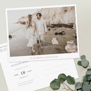 Einfaches Gold Typografie-Foto Hochzeit Sichern Si Einladungspostkarte