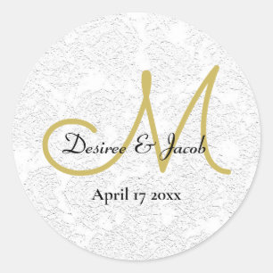 Einfaches Gold White Black Elegant Wedding Monogra Runder Aufkleber