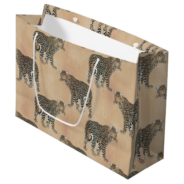 Einfaches Golden Leopard Tiermuster Große Geschenktüte (Vorderseite Schrägansicht)