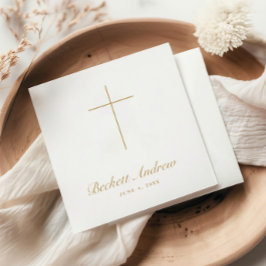 Einfaches goldenes Kreuz-Schrift-Taufgeschenk Serviette