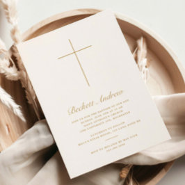 Einfaches goldenes Kreuzschrift-Taufgeschenk Einladung