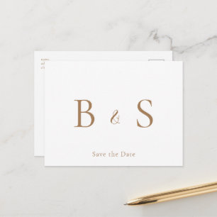 Einfaches goldenes Monogramm-Blattwerk Hochzeit Sa Ankündigungspostkarte