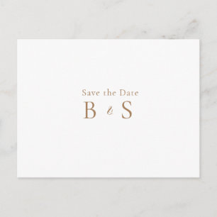 Einfaches goldenes Monogramm Weiße Hochzeit Save t Postkarte