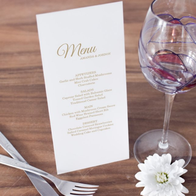 Einfaches Goldkalligrafisches Hochzeitmenü Menükarte (Von Creator hochgeladen)