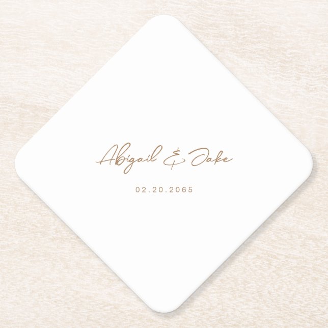 Einfaches Goldschrift-Hochzeitspaar-Namen Diamant Untersetzer (Vorderseite)