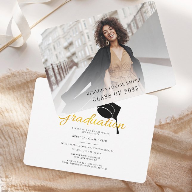 Einfaches Grad Foto Abschluss Elegantes Party Einladung (Simple Grad Photo Graduation Elegant Party Invitation)