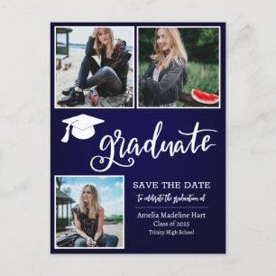 Einfaches Graduate Script-Save the Date-Foto Bla Ankündigungspostkarte