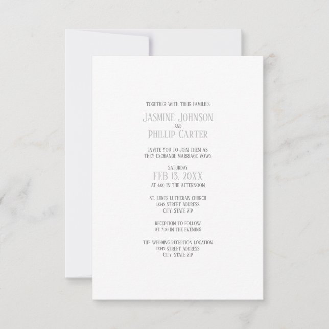 Einfaches Grau-Design - 3x5 Hochzeit/Empfang einla Einladung (Vorderseite)