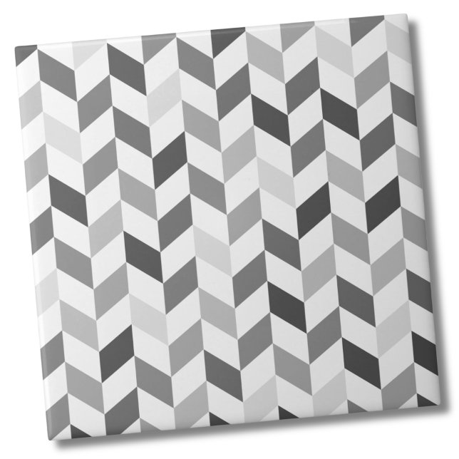 Einfaches Grau-Herringbone-Muster Fliese (Fun Simple Classic Gray White Herringbone Pattern Ceramic Tile)