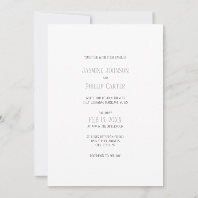 Einfaches graues Design - Einladung zur Hochzeit (Vorderseite)