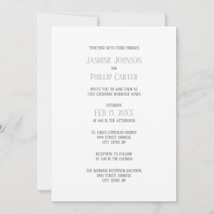 Einfaches graues Design - Hochzeit/Empfangs Einlad Einladung