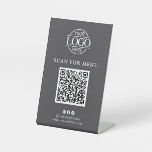 Einfaches graues Geschäft-Logo Kontaktloses QR-Cod Sockelschild