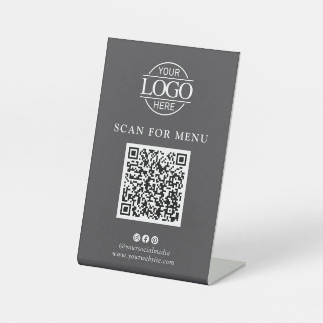 Einfaches graues Geschäft-Logo Kontaktloses QR-Cod Sockelschild (Vorderseite)