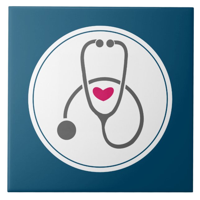 Einfaches graues PflegeStethoskop mit rotem Herzen Fliese (Vorderseite)