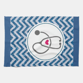 Einfaches graues PflegeStethoskop mit rotem Herzen Geschirrtuch