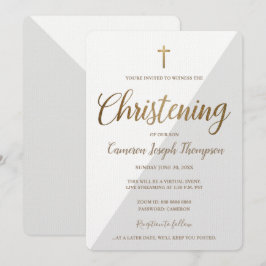 Einfaches Grauweißes Gold Cross Virtual Christenin Einladung