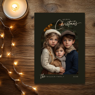 Einfaches Green Frohe Weihnachts-Script-Foto Feiertagskarte