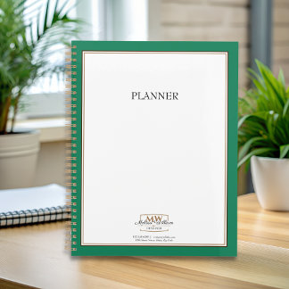 Einfaches Green White Monogram Business Planer