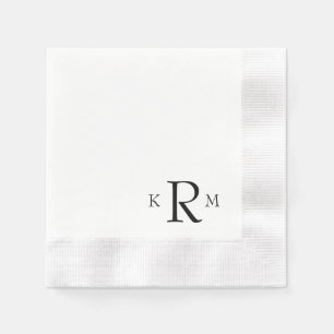 Einfaches großes schwarzes Eckmonogramm geprägt Serviette