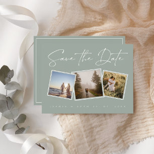 Einfaches Grün des Fotos Hochzeit speichern Sie da Ankündigungspostkarte