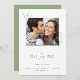 Einfaches Grün des Fotos Hochzeit speichern Sie da Save The Date