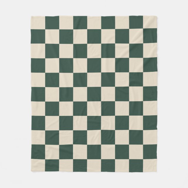 Einfaches Grün und Beige Preppy Schachbrettmuster Fleecedecke (Vorderseite)