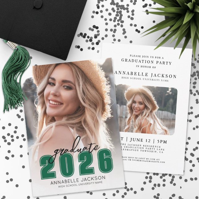 Einfaches grünes Foto Abschluss Einladung (Simple Green Photo Graduation Invitation)