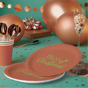 Einfaches grünes Frohe Weihnachten-Text auf Rötlic Pappteller