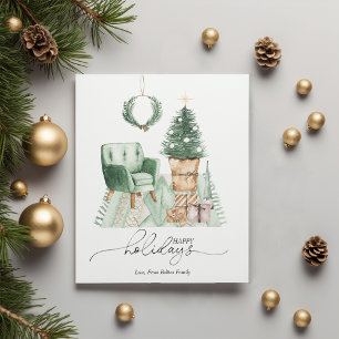 Einfaches grünes gemütliches Weihnachtszimmer Wohn Feiertagskarte