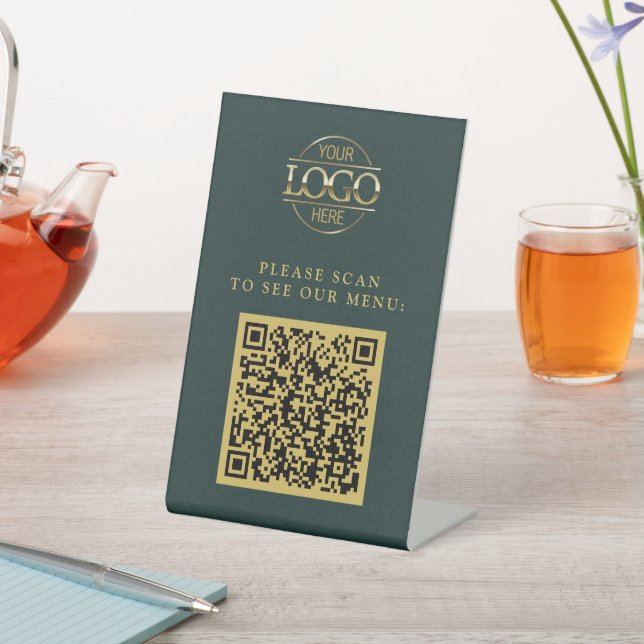 Einfaches grünes individuelles Firmenlogo QR-Code- Sockelschild (In SItu)