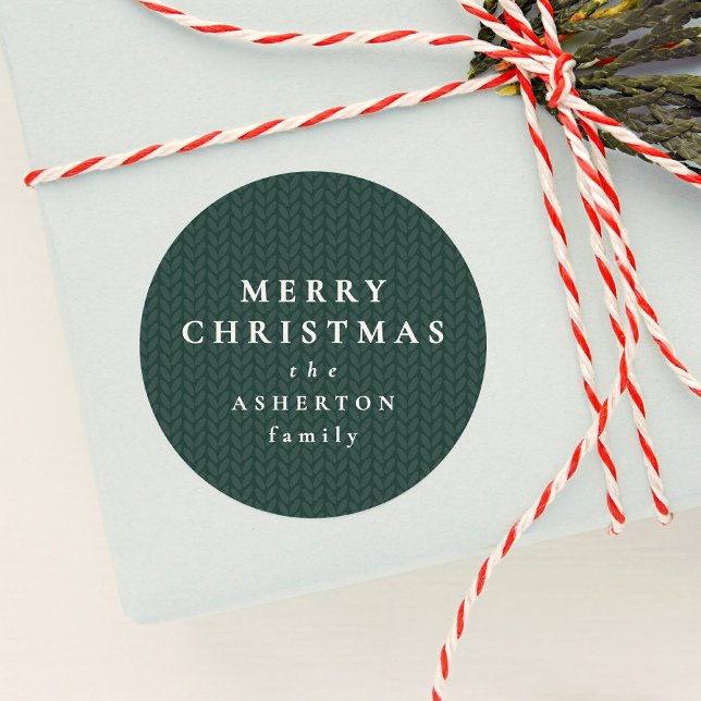Einfaches grünes Weihnachtsgeschenk-Strickmuster Runder Aufkleber (Von Creator hochgeladen)