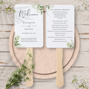 Einfaches Grünpflanzen-Hochzeitsprogramm-Handfäche Fächer