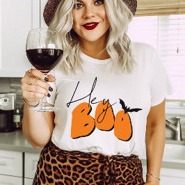 Einfaches Halloween Hey Boo Orange Bat Funny Zitat T-Shirt