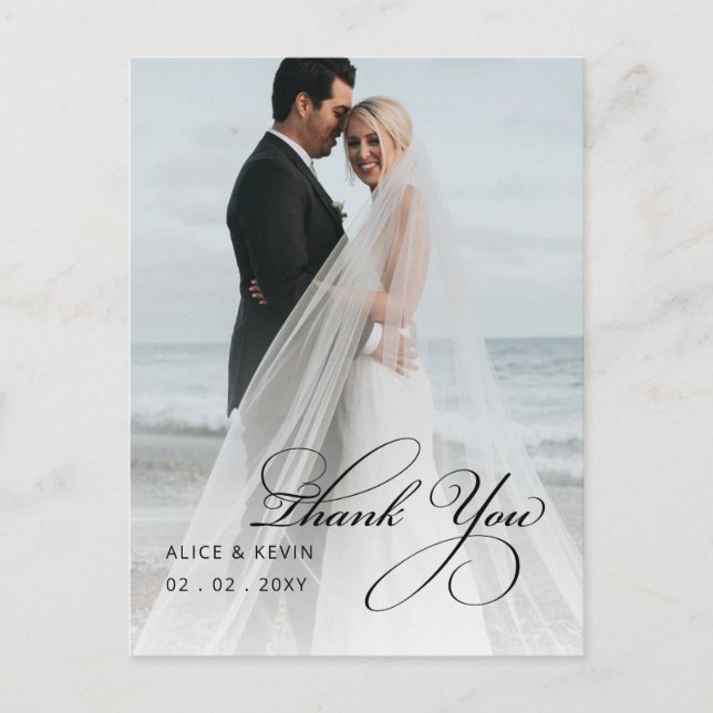 Einfaches handgeschriebenes Foto Hochzeit Vielen D Postkarte (Vorderseite)