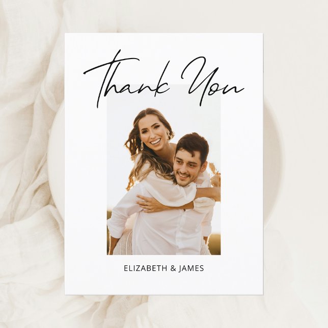 Einfaches, handgeschriebenes Foto Hochzeit Vielen  Postkarte (Simple Minimalist Thank You Wedding Card)