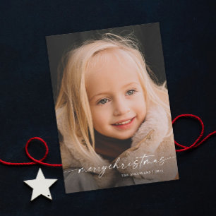 Einfaches handgeschriebenes Skript-Foto-Weihnachte Feiertagskarte