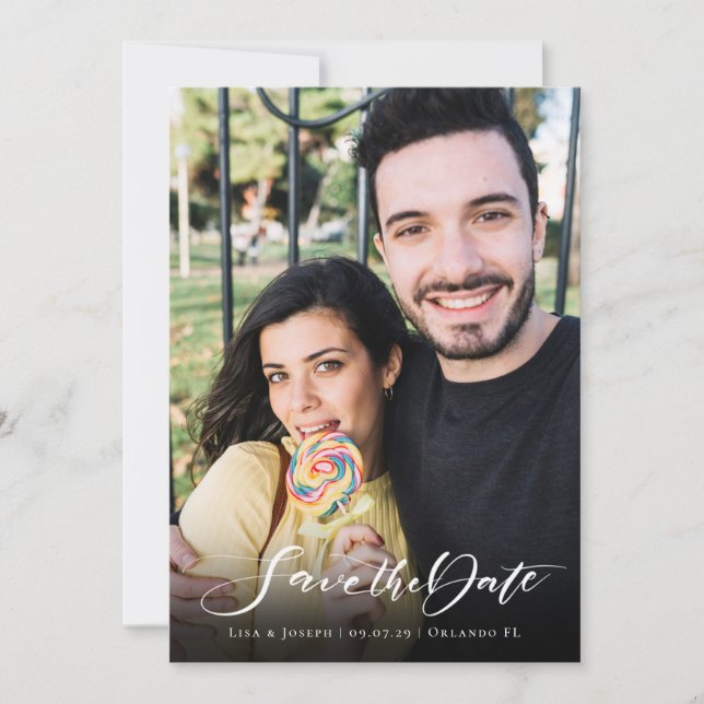 Einfaches handgeschriebenes Skript für Fotos Save The Date (Vorderseite)