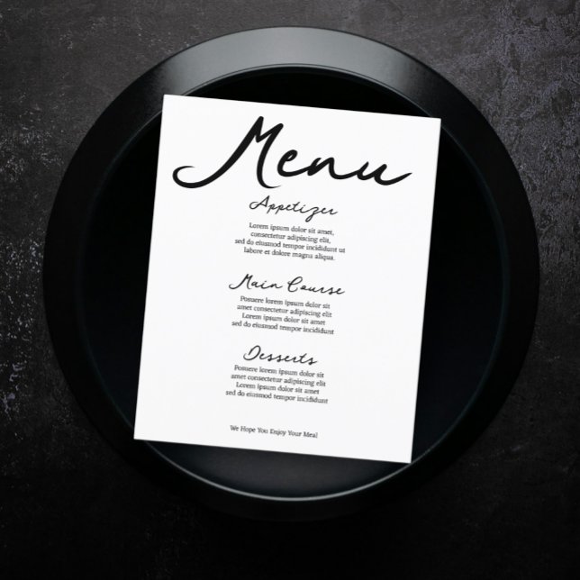 Einfaches handgeschriebenes Typografie-Minimalisti (Simple Handwritten Typography Minimalist Menus from Ricaso. Add your own text, modern black & white)