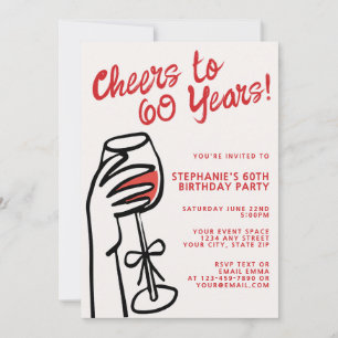Einfaches handgezeichnetes Prost auf 60 Jahre 60. Einladung